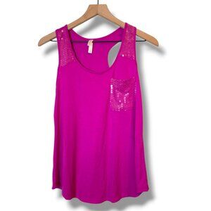 Xhilaration tank top womens Medium Pink sequin racerback A-line